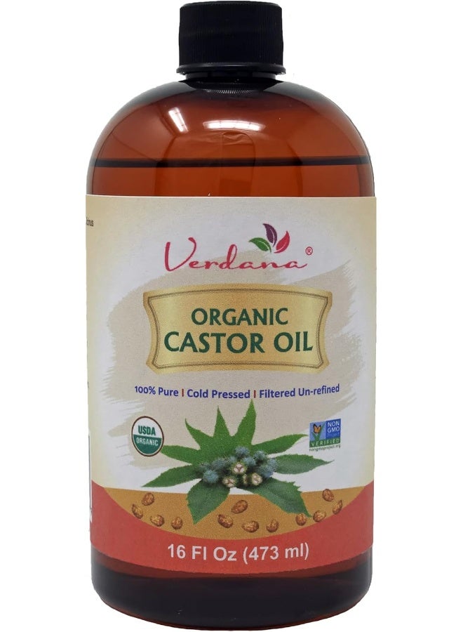 verdana Organic Premium Cold-Pressed Castor Oil - 16 Fluid Oz - Usda Organic, 100% Pure, Hexane-Free Castor Oil - Moisturising & Healing - For Skin, Hair Care - Carrier Oil For Essential Oils - Image 1